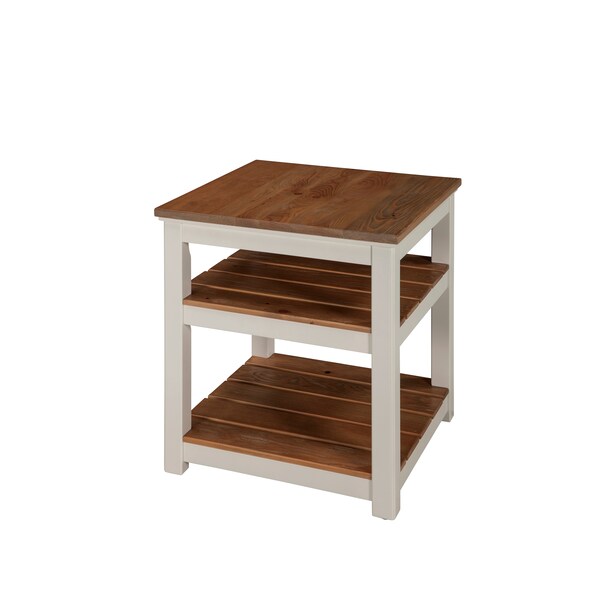 Alaterre Furniture Savannah 2 Shelf End Table, Ivory with Natural Wood Top ASVA02IVW - main
